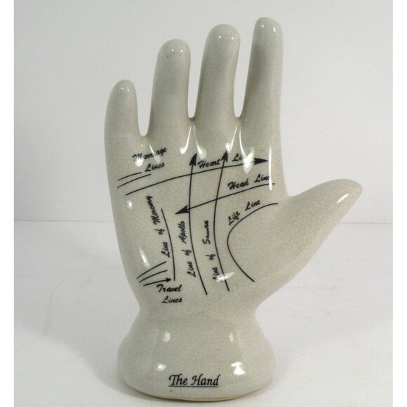 Ceramic Palmistry Hand With Labeled Lines For Fortune Telling or Funky Cool Déco - Picture 1 of 11